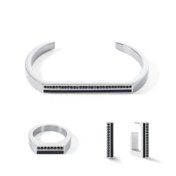COEUR DE LION Mix&And&Match-Ringe-Ring Square Stripes Silber-Schwarz