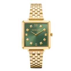 COEUR DE LION Uhren-Sehen Sie sich die Iconic Square Glamorous Green Stainless Steel Gold an