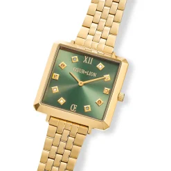 COEUR DE LION Uhren-Sehen Sie sich die Iconic Square Glamorous Green Stainless Steel Gold an