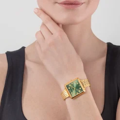 COEUR DE LION Uhren-Sehen Sie sich die Iconic Square Glamorous Green Stainless Steel Gold an