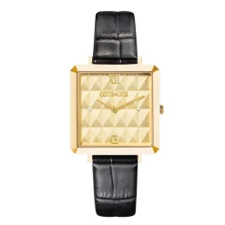 COEUR DE LION Uhren-Uhr Iconic Cube Spikes Gold Armband Leder Schwarz