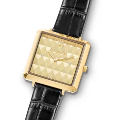 COEUR DE LION Uhren-Uhr Iconic Cube Spikes Gold Armband Leder Schwarz
