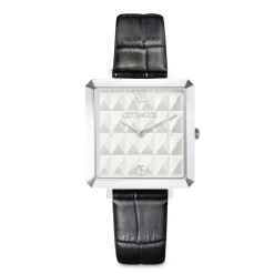 COEUR DE LION Uhren-Uhr Iconic Cube Spikes Silber Armband Leder Schwarz