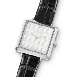 COEUR DE LION Uhren-Uhr Iconic Cube Spikes Silber Armband Leder Schwarz