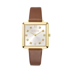 COEUR DE LION Uhren-Uhr Iconic Square Gold White Sunray Armband Leder Classy Brown