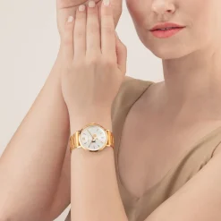 COEUR DE LION Uhren-Uhr Round Statement Unisex White Sunray Edelstahl Frosted Gold