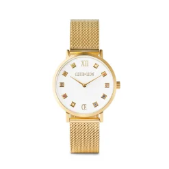 COEUR DE LION Uhren-Uhr rund, strahlend weiß, Milanaise-Edelstahl, goldfarben
