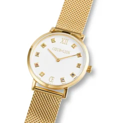 COEUR DE LION Uhren-Uhr rund, strahlend weiß, Milanaise-Edelstahl, goldfarben