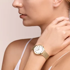COEUR DE LION Uhren-Uhr rund, strahlend weiß, Milanaise-Edelstahl, goldfarben