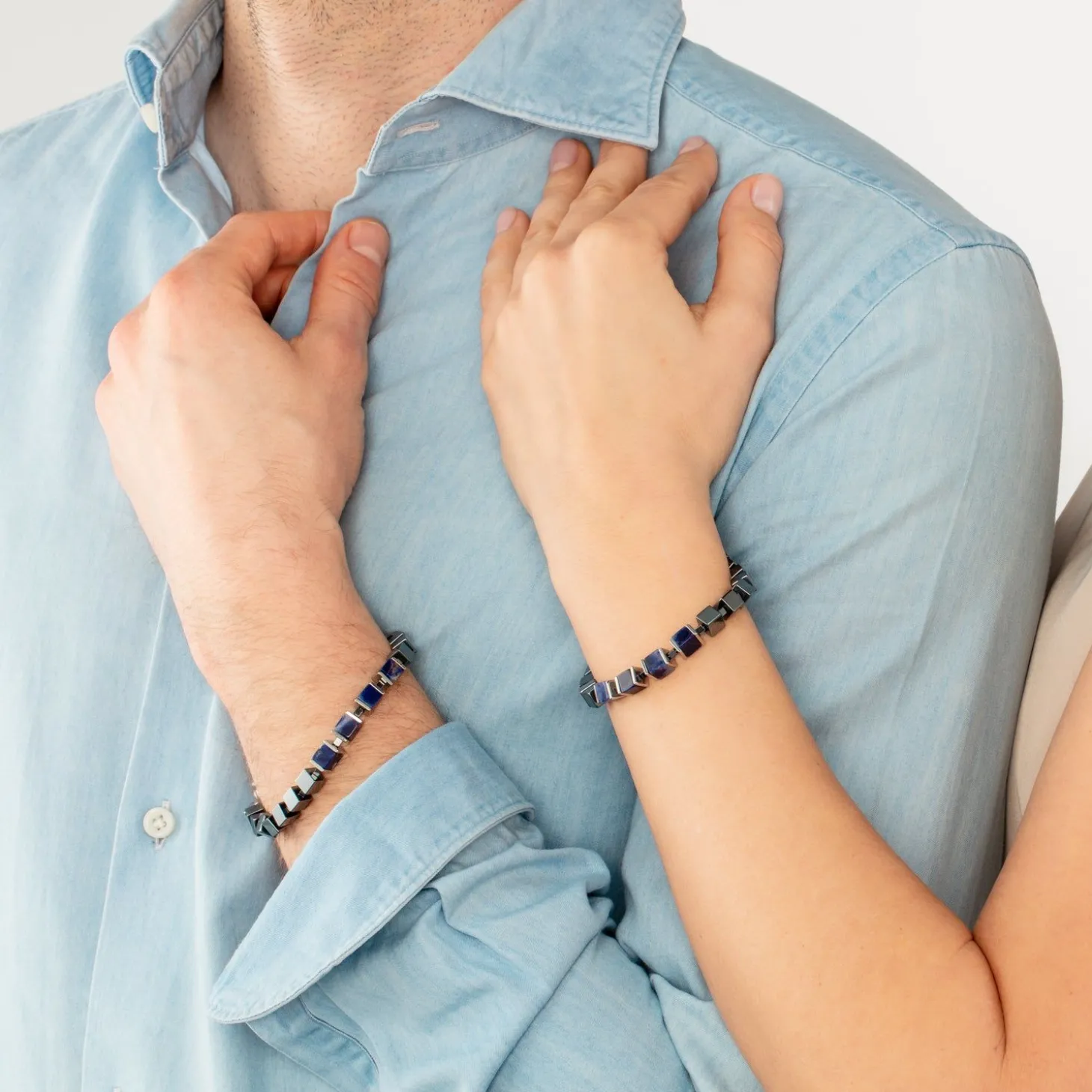COEUR DE LION Echter Stein-Unisex-Armband Precious Cubes Blau